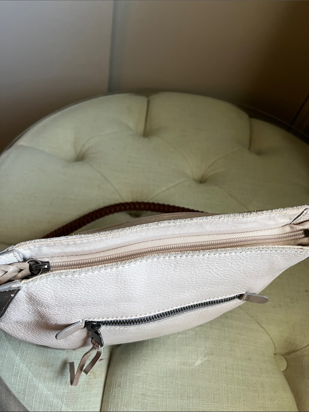 The Sak Cream Pebbled Leather Shoulder Bag with Brown Braided Handle - Picture 11 of 15